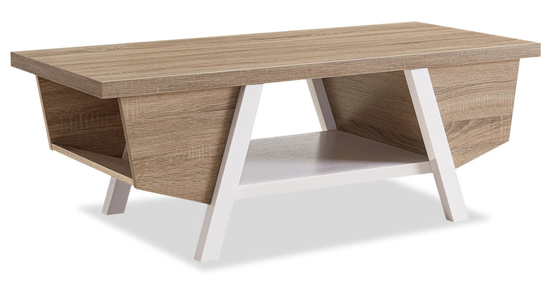 Malik 47.25\" Modern Coffee Table with Storage and Shelf - White and Light Brown 