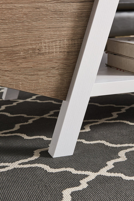 Malik 47.25\" Modern Coffee Table with Storage and Shelf - White and Light Brown 