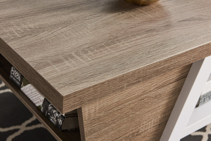 Malik 47.25\" Modern Coffee Table with Storage and Shelf - White and Light Brown 