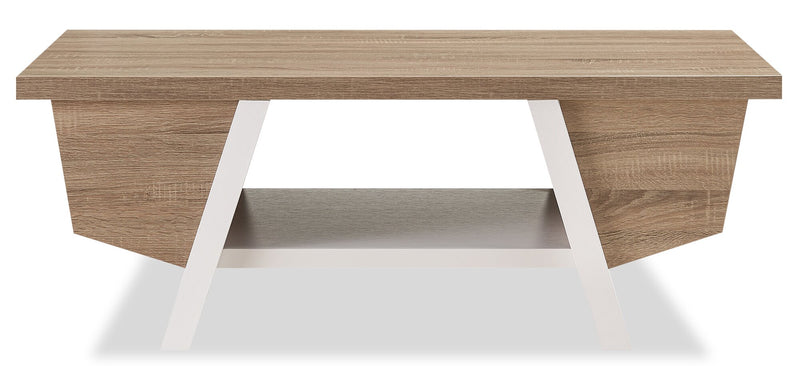 Malik 47.25\" Modern Coffee Table with Storage and Shelf - White and Light Brown 