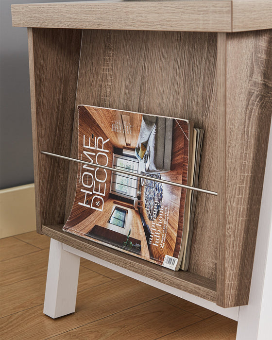 Malik 22\" Modern End Table with Storage and Shelf - White and Light Brown 