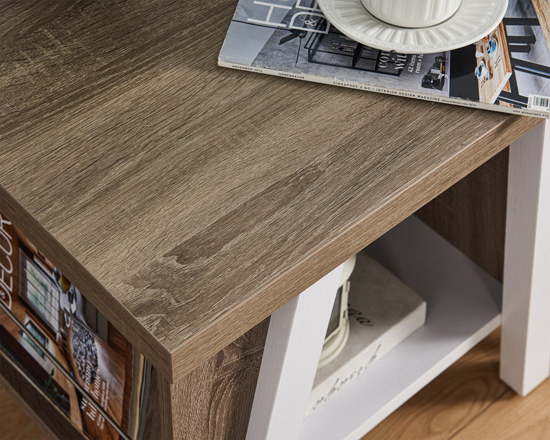 Malik 22\" Modern End Table with Storage and Shelf - White and Light Brown 