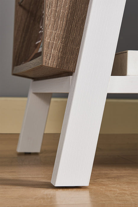 Malik 22\" Modern End Table with Storage and Shelf - White and Light Brown 