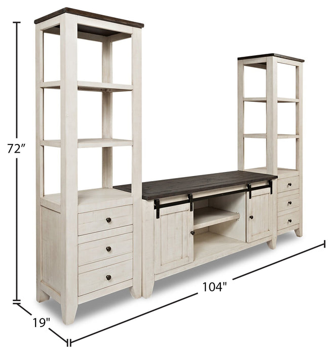 Madison 104\" Rustic 3-Piece Entertainment Centre with Storage and Cable Management for TVs up to  65\"- White