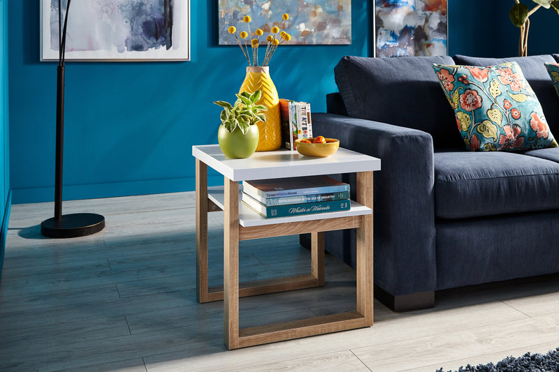 Izaac 22\" Modern End Table with Shelf - White and Brown 