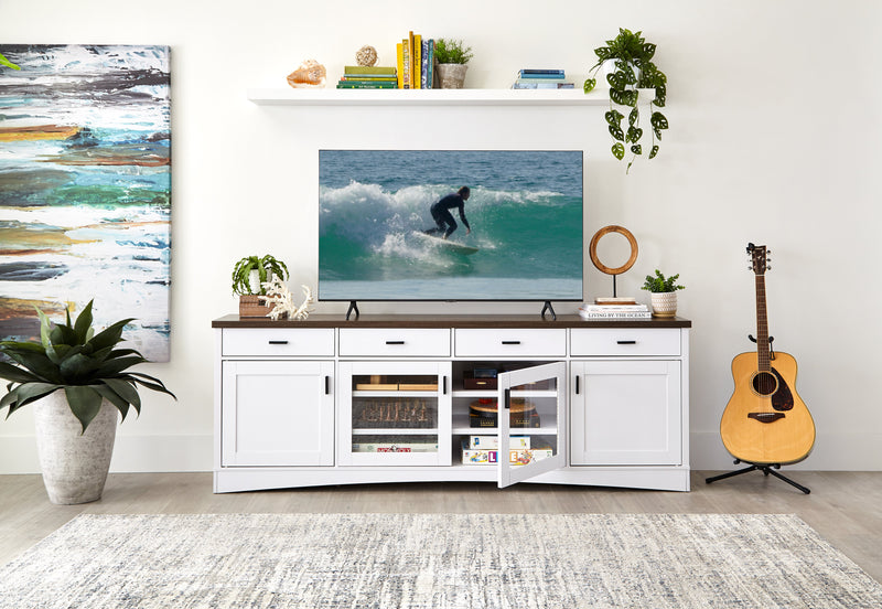 Emry 84\" TV Stand with Storage and Cable Management for TVs up to 90\"- White