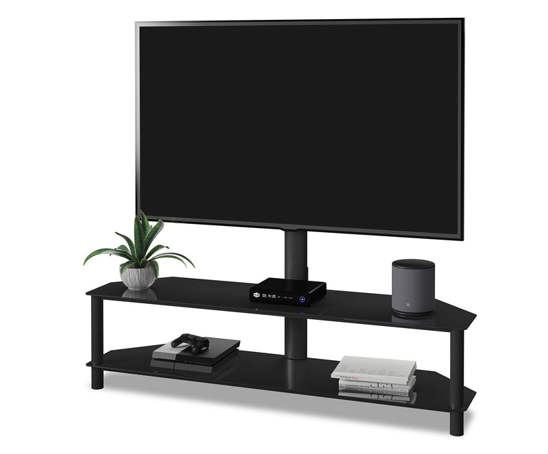 Bello 62\" Modern TV Stand with Storage and Cable Management for TVs up to 70\"- Black Metal and Glass
