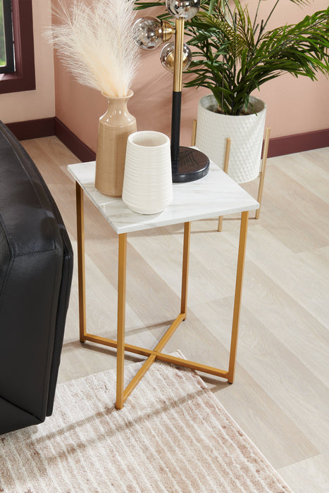 Mia 15.75\" Faux Marble Chairside Table - White & Gold