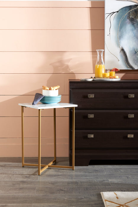 Mia 15.75\" Faux Marble Chairside Table - White & Gold