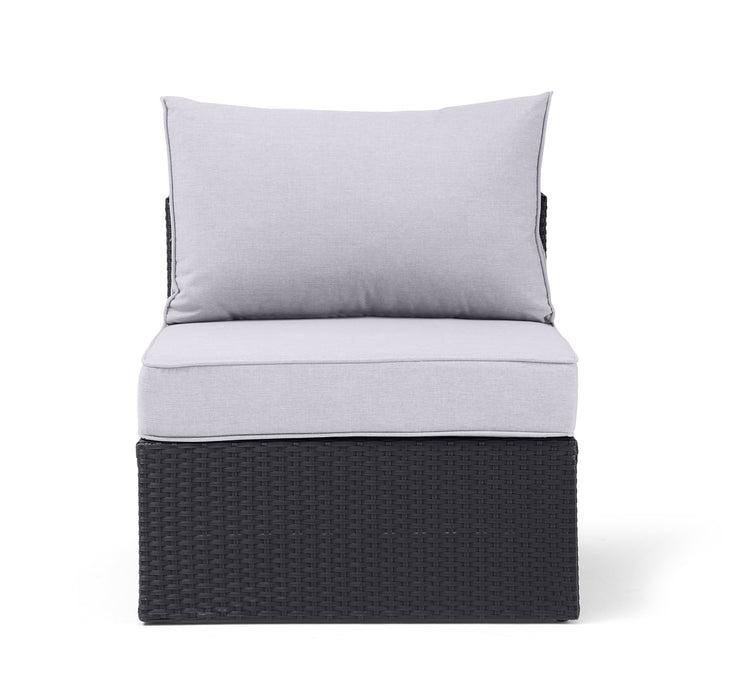 Minnesota Armless Outdoor Patio Chair - Hand-Woven Resin Wicker, Olefin Fabric, UV & Weather Resistant - Grey