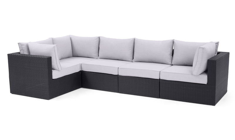 Minnesota 5-Piece Outdoor Patio Set with 3 Corner Chairs & 2 Armless Chairs - Hand-Woven Resin Wicker, Olefin Fabric, UV & Weather Resistant - Grey