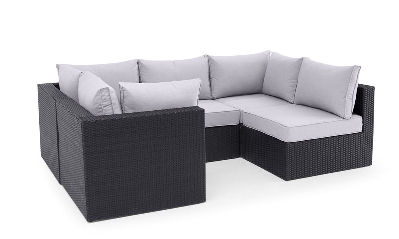 Minnesota 5-Piece Outdoor Patio Set with 3 Corner Chairs & 2 Armless Chairs - Hand-Woven Resin Wicker, Olefin Fabric, UV & Weather Resistant - Grey