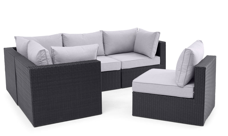 Minnesota 5-Piece Outdoor Patio Set with 3 Corner Chairs & 2 Armless Chairs - Hand-Woven Resin Wicker, Olefin Fabric, UV & Weather Resistant - Grey