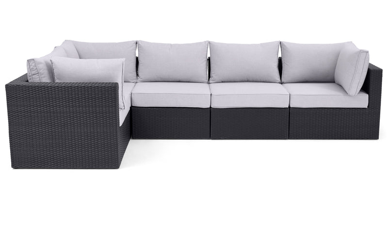 Minnesota 5-Piece Outdoor Patio Set with 3 Corner Chairs & 2 Armless Chairs - Hand-Woven Resin Wicker, Olefin Fabric, UV & Weather Resistant - Grey