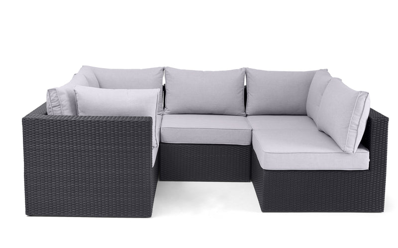 Minnesota 5-Piece Outdoor Patio Set with 3 Corner Chairs & 2 Armless Chairs - Hand-Woven Resin Wicker, Olefin Fabric, UV & Weather Resistant - Grey