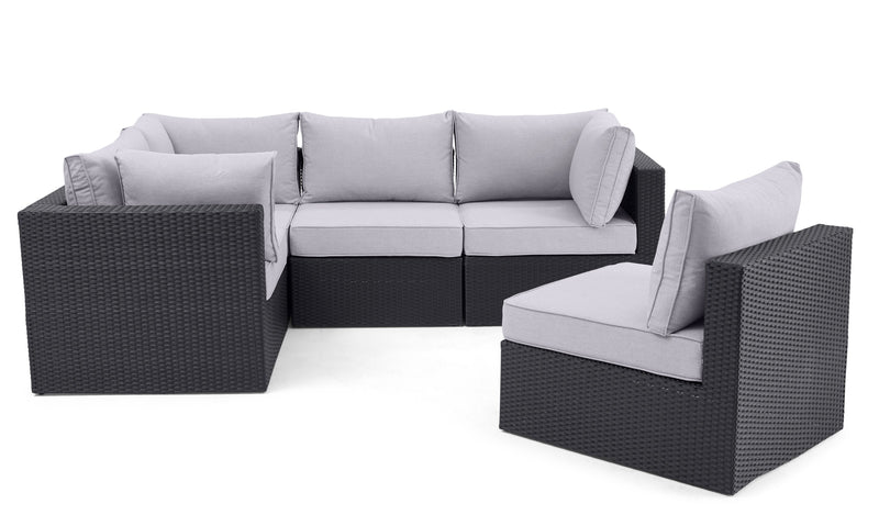 Minnesota 5-Piece Outdoor Patio Set with 3 Corner Chairs & 2 Armless Chairs - Hand-Woven Resin Wicker, Olefin Fabric, UV & Weather Resistant - Grey