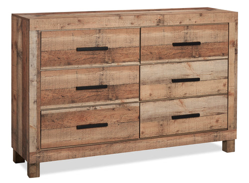 Mojave Bedroom 6-Drawer Dresser, 57.4"W x 37.8"H, Rustic - Natural Brown 