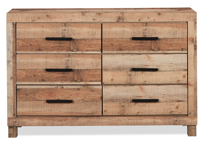 Mojave Bedroom 6-Drawer Dresser, 57.4\"W x 37.8\"H, Rustic - Natural Brown