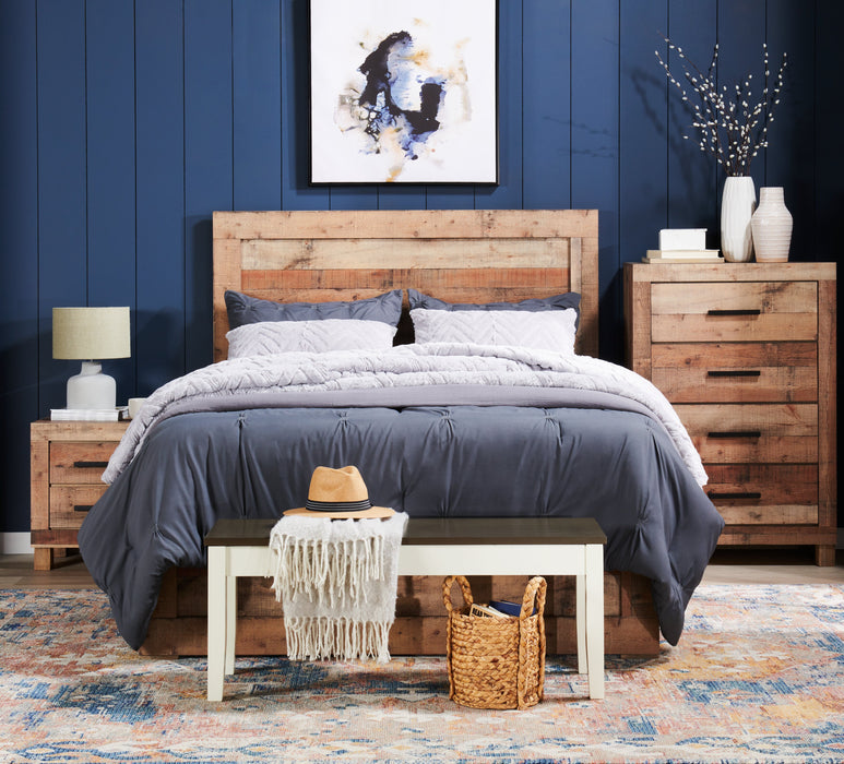 Mojave Panel Bed with Headboard & Frame, Rustic, Brown - Queen Size
