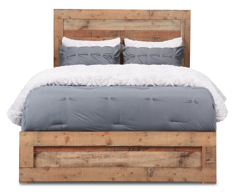 Mojave Panel Bed with Headboard & Frame, Rustic, Brown - Queen Size