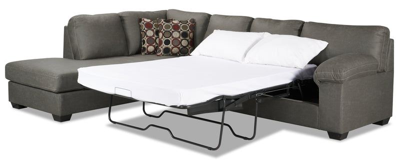 Made in Canada Morty 2-Piece Left-Facing Leather-Look Fabric Sofa Bed Sectional with Accent Pillows - Grey