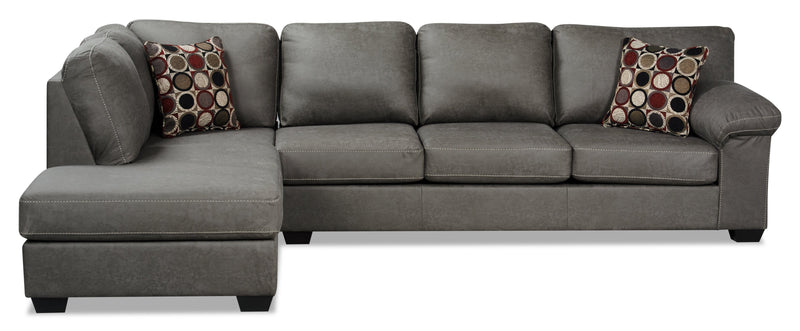 Made in Canada Morty 2-Piece Left-Facing Leather-Look Fabric Sofa Bed Sectional with Accent Pillows - Grey