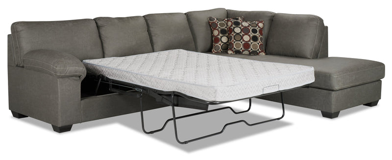 Made in Canada Morty 2-Piece Right-Facing Leather-Look Fabric Sofa Bed Sectional with Accent Pillows - Grey