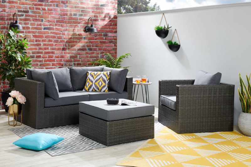 Morris Outdoor Patio Chair - Hand-Woven Resin Wicker, Olefin Fabric, UV & Weather Resistant - Grey