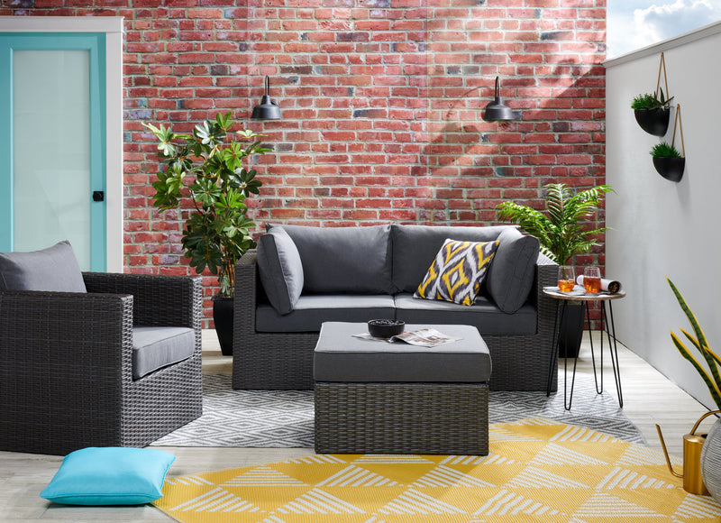 Morris Outdoor Patio Chair - Hand-Woven Resin Wicker, Olefin Fabric, UV & Weather Resistant - Grey