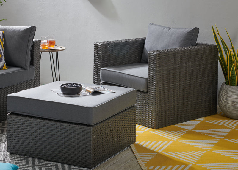 Morris Outdoor Patio Chair - Hand-Woven Resin Wicker, Olefin Fabric, UV & Weather Resistant - Grey