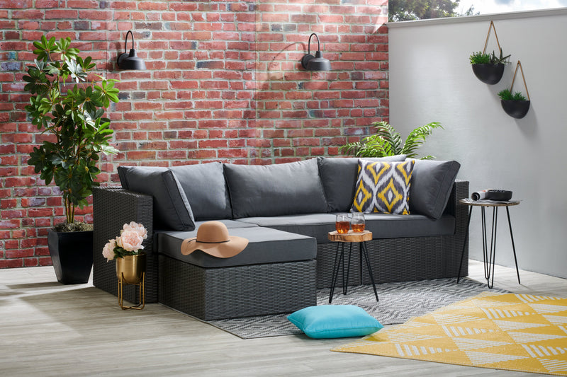 Morris Corner Outdoor Patio Chair - Hand-Woven Resin Wicker, Olefin Fabric, UV & Weather Resistant - Grey