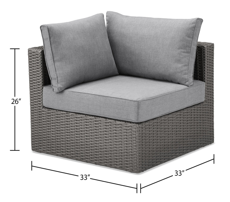 Morris 4-Piece Outdoor Patio Set with 2 Corner Chairs, 1 Armless Chair & Ottoman - Hand-Woven Resin Wicker, Olefin Fabric, UV & Weather Resistant - Grey