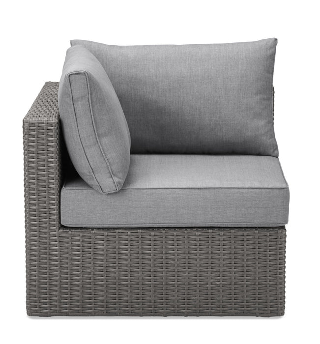 Morris Corner Outdoor Patio Chair - Hand-Woven Resin Wicker, Olefin Fabric, UV & Weather Resistant - Grey