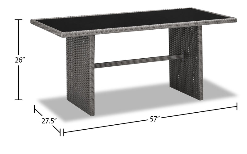 Morris Dining Height Outdoor Patio Table - Hand-Woven Resin Wicker, Glass, UV & Weather Resistant - Grey