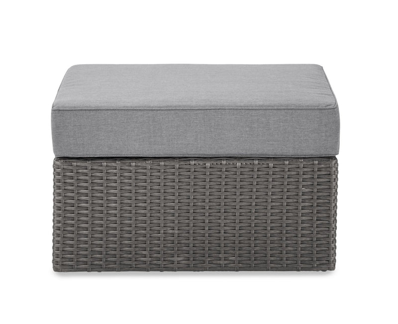 Morris Large Outdoor Patio Storage Ottoman - Hand-Woven Resin Wicker, Olefin Fabric, UV & Weather Resistant - Grey