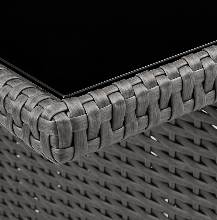 Morris Dining Height Outdoor Patio Table - Hand-Woven Resin Wicker, Glass, UV & Weather Resistant - Grey