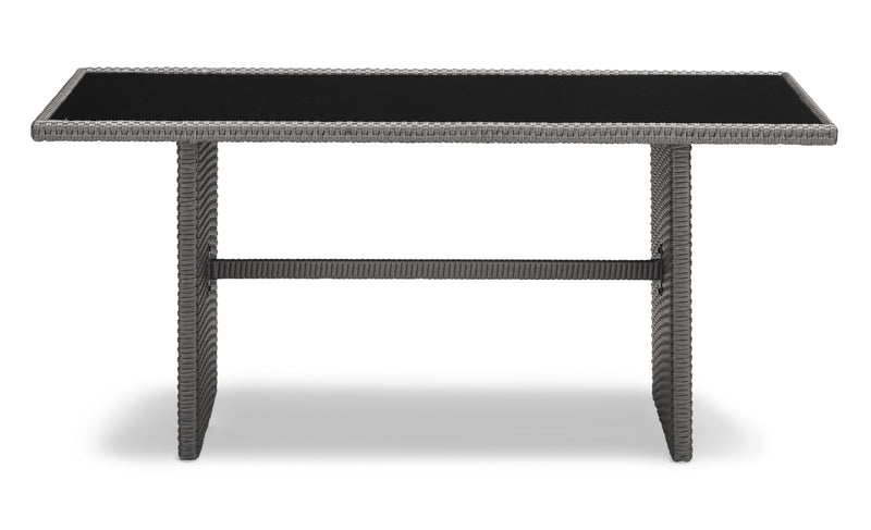 Morris Dining Height Outdoor Patio Table - Hand-Woven Resin Wicker, Glass, UV & Weather Resistant - Grey