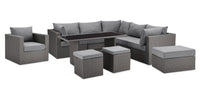 Morris 10-Piece Outdoor Patio Set - Hand-Woven Resin Wicker, UV & Weather Resistant - Grey 