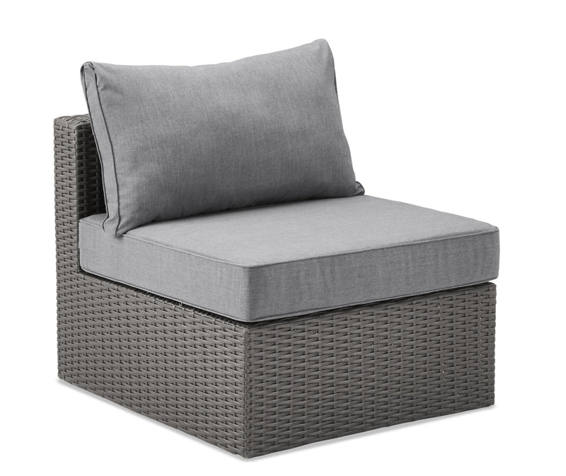 Morris 5-Piece Outdoor Patio Storage Set with 3 Corner Chairs & 2 Armless Chairs - Hand-Woven Resin Wicker, Olefin Fabric, UV & Weather Resistant - Grey