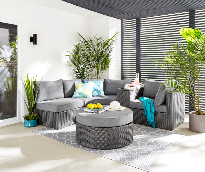 Morris Armless Outdoor Patio Storage Chair - Hand-Woven Resin Wicker, Olefin Fabric, UV & Weather Resistant - Grey