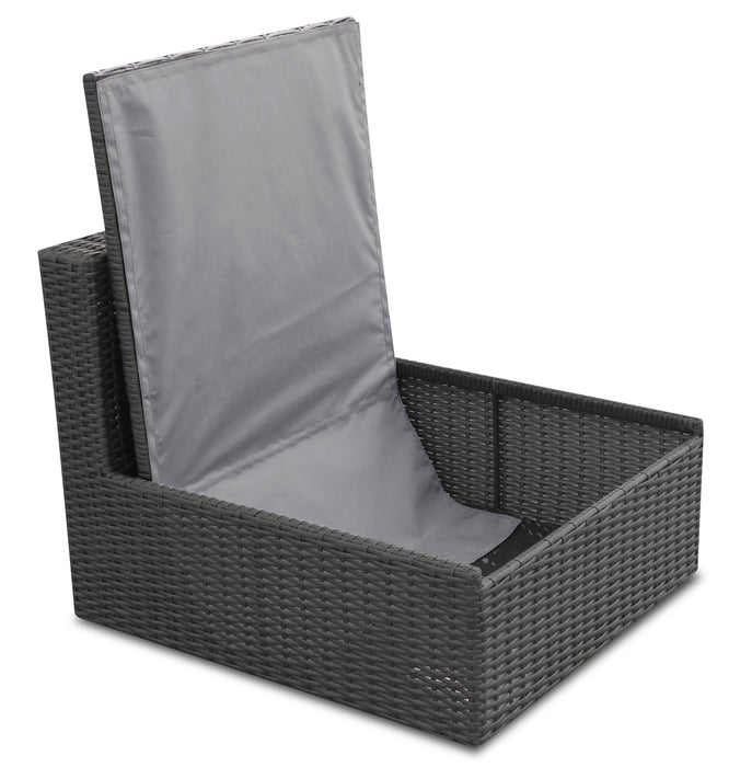Morris Armless Outdoor Patio Storage Chair - Hand-Woven Resin Wicker, Olefin Fabric, UV & Weather Resistant - Grey