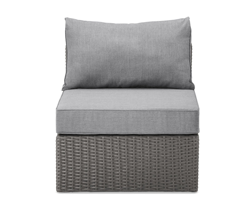 Morris Armless Outdoor Patio Storage Chair - Hand-Woven Resin Wicker, Olefin Fabric, UV & Weather Resistant - Grey