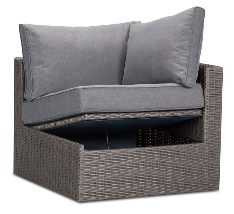 Morris Corner Outdoor Patio Storage Chair - Hand-Woven Resin Wicker, Olefin Fabric, UV & Weather Resistant - Grey