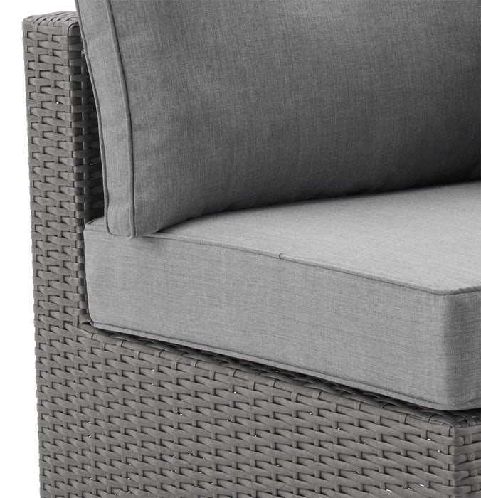 Morris Corner Outdoor Patio Storage Chair - Hand-Woven Resin Wicker, Olefin Fabric, UV & Weather Resistant - Grey