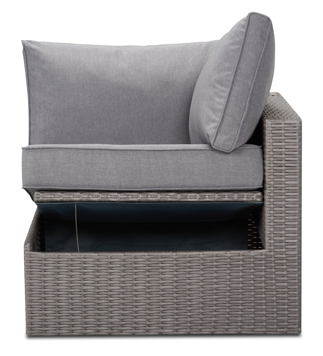 Morris Corner Outdoor Patio Storage Chair - Hand-Woven Resin Wicker, Olefin Fabric, UV & Weather Resistant - Grey
