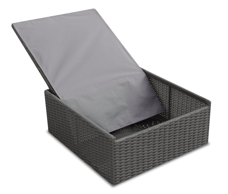 Morris Large Outdoor Patio Storage Ottoman - Hand-Woven Resin Wicker, Olefin Fabric, UV & Weather Resistant - Grey