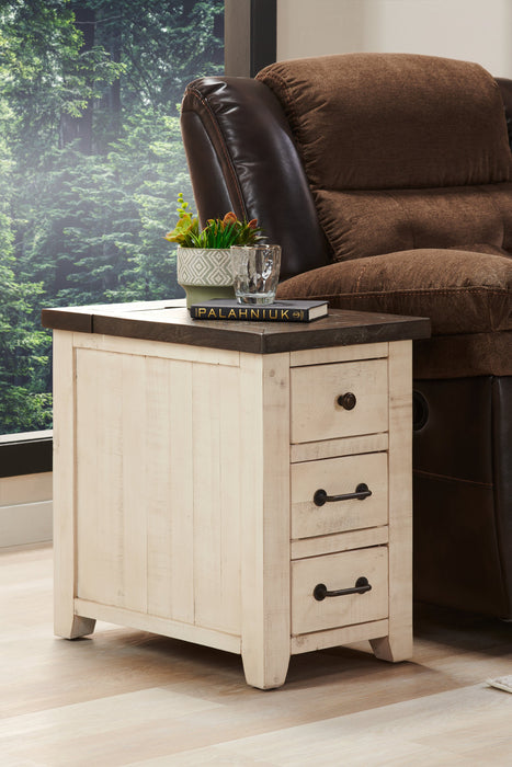 Morgan 16\" Rustic Powered Chairside Table with Storage - White with Reclaimed Wood