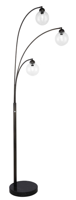 82\" Mid-Century Black with Marble Base and 3-Light Glass Shade Arc Floor Lamp