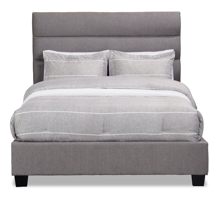 Naya Upholstered Bed in Grey Fabric, Tufted - King Size