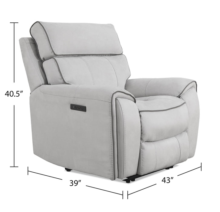 Cindy Crawford Home Newport 43\" Faux Suede Power Reclining Chair with Power Headrest - Grey